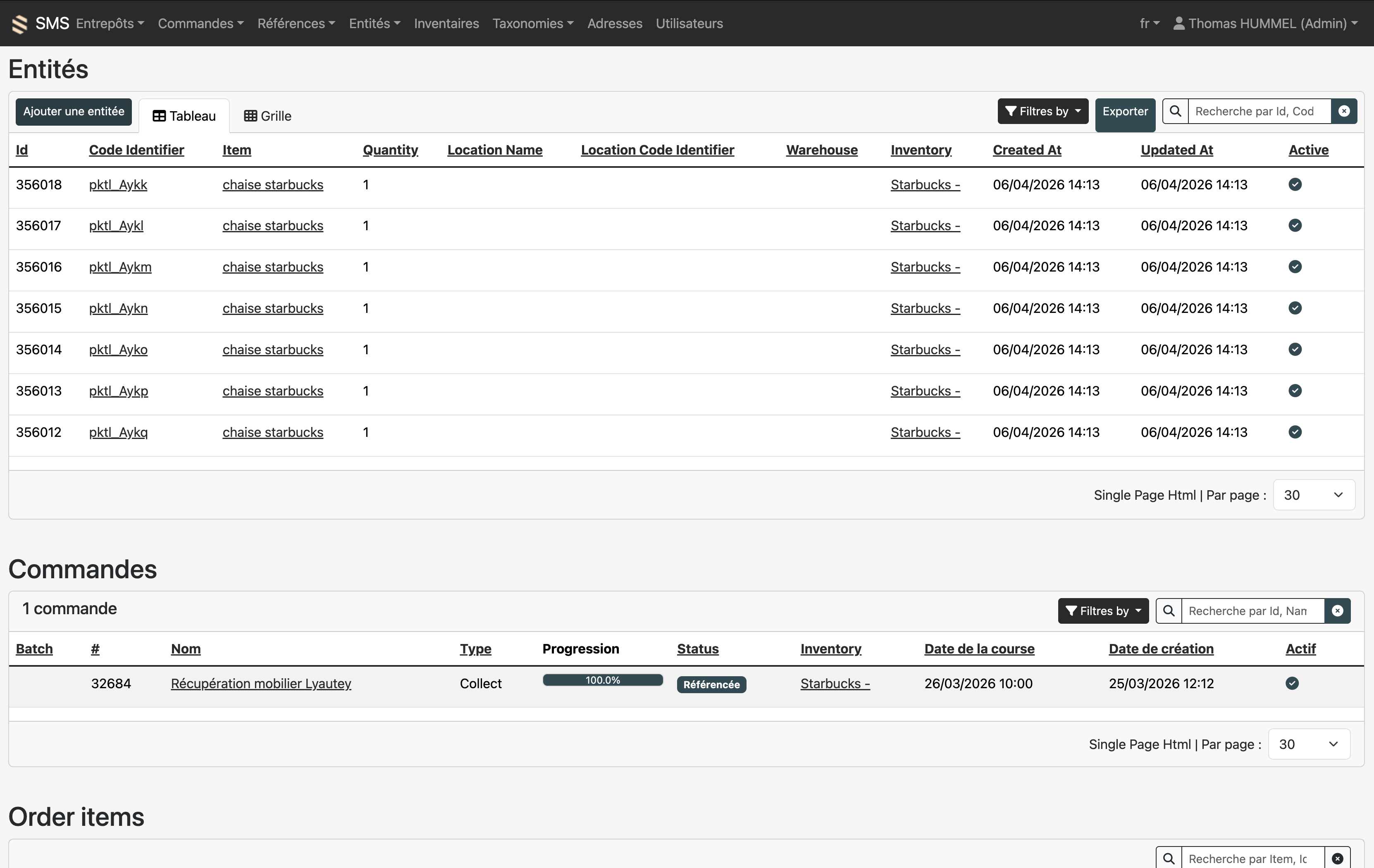 SMS entities and orders